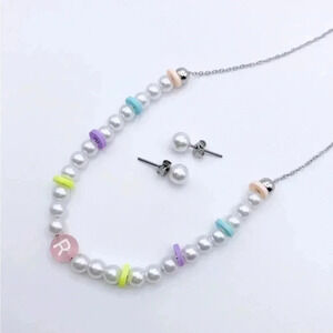 Pearl and colorful beaded necklace |Gold plated | Dainty Necklace| Custom Letter